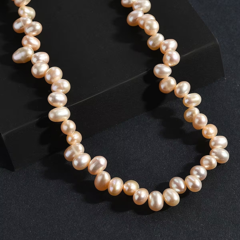 Peach Freshwater Pearl Necklace in 18K Vermeil Yellow Gold Over 925